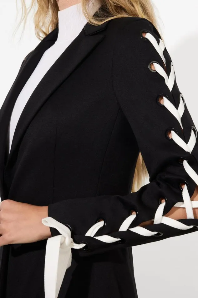 Alice Olivia Breann Lace Up Blazer Black Women Outerwear