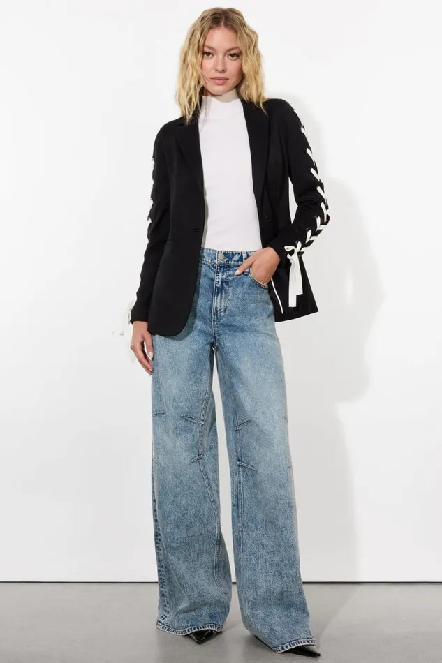 Alice Olivia Breann Lace Up Blazer Black Women Outerwear