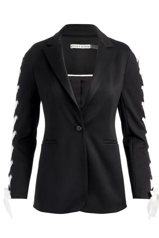 Alice Olivia Breann Lace Up Blazer Black Women Outerwear