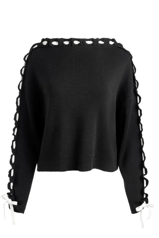 Alice Olivia Calandra Pullover Blackecru Women Sweaters