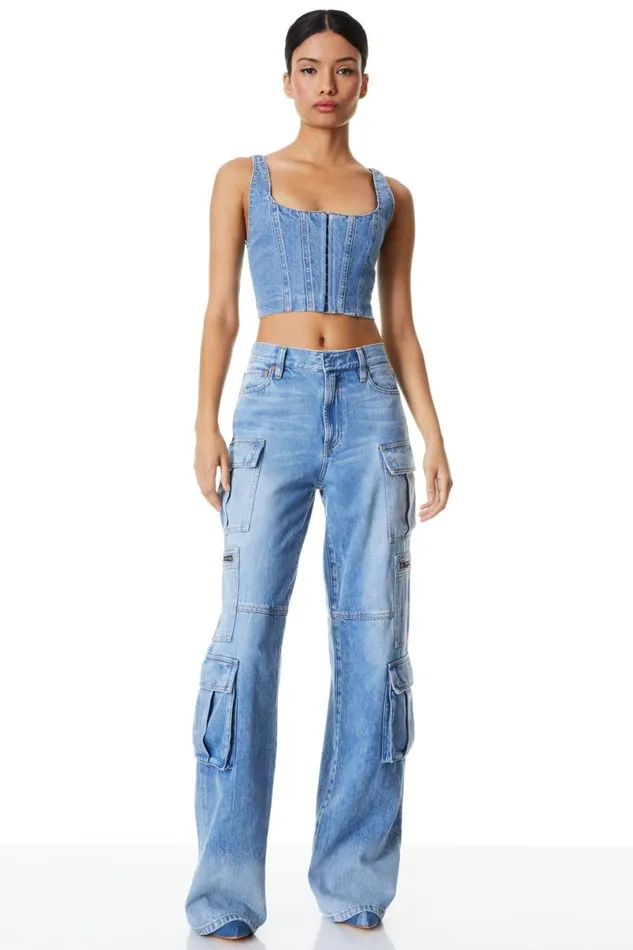 Alice Olivia Cay Cargo Jean Brea Blue Women Pants