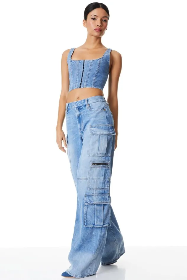 Alice Olivia Cay Cargo Jean Brea Blue Women Pants
