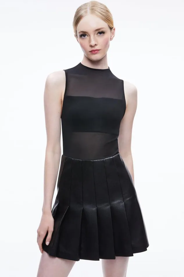 Alice Olivia Chara Vegan Mini Dress Black Women Dresses