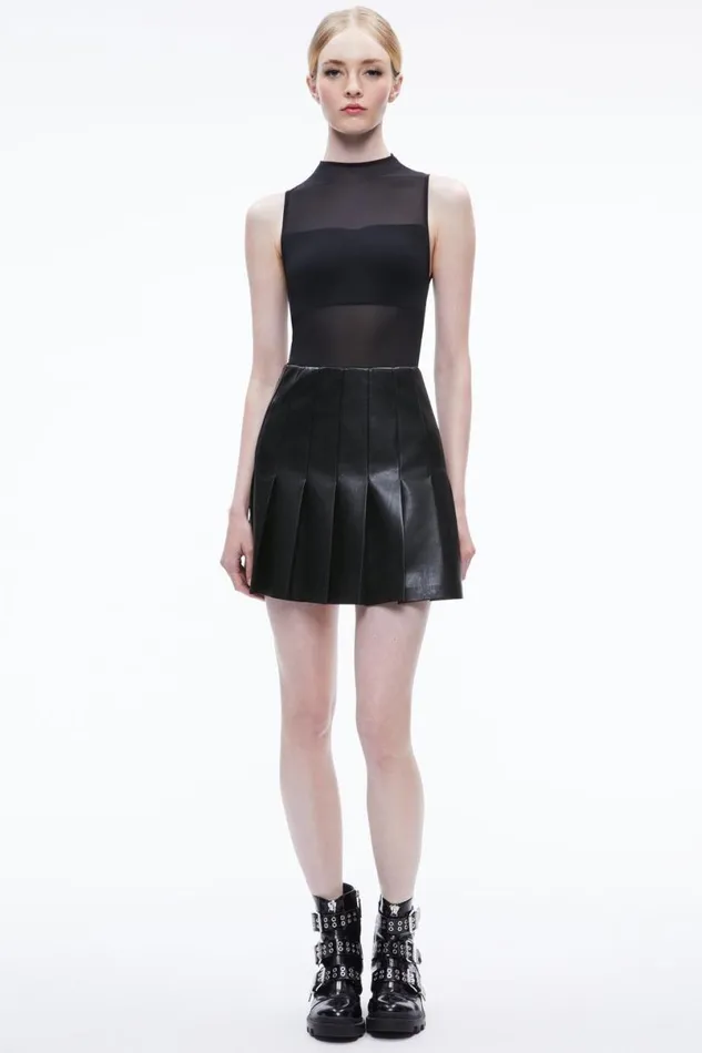 Alice Olivia Chara Vegan Mini Dress Black Women Dresses