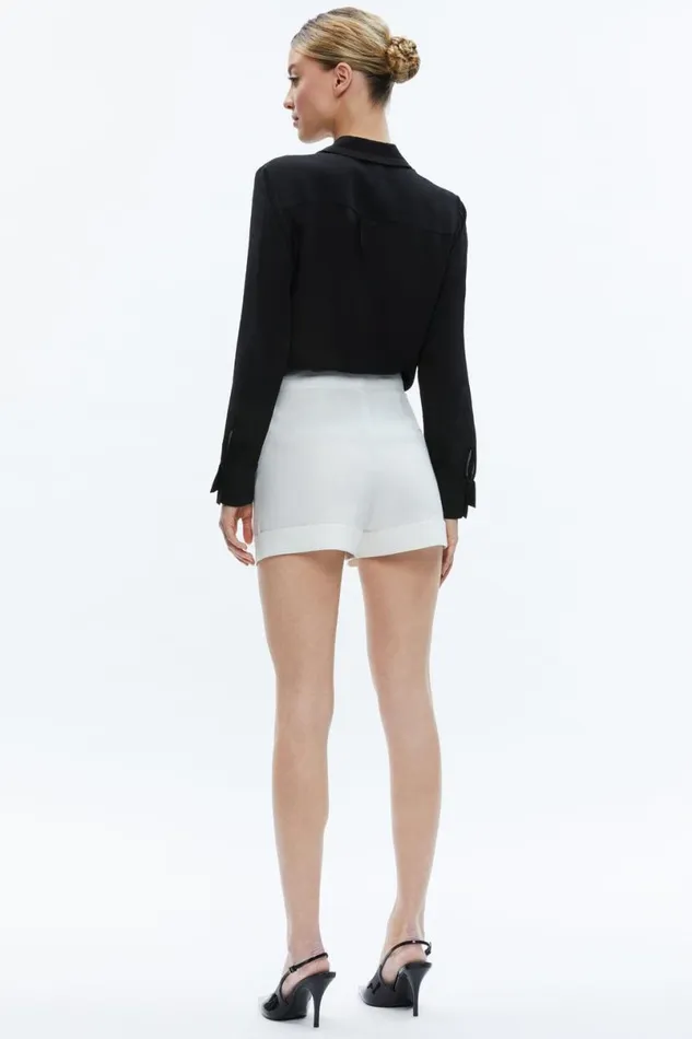 Alice Olivia Conry Linen Pleated Cuff Short Off White Women Shorts
