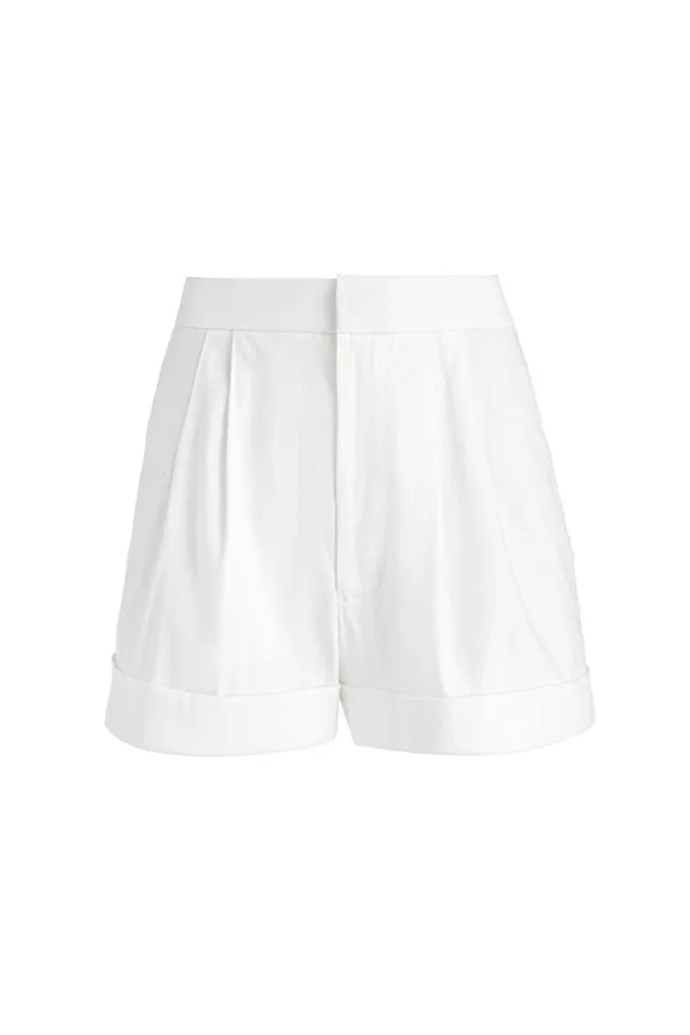 Alice Olivia Conry Linen Pleated Cuff Short Off White Women Shorts