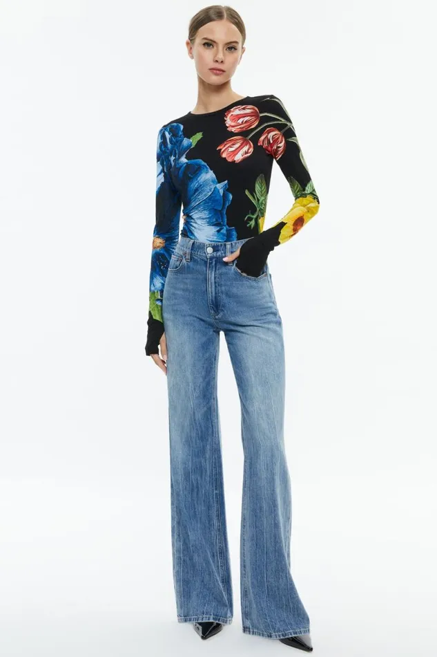 Alice Olivia Delaina Long Sleeve Top Le Parisien Black Women Tops