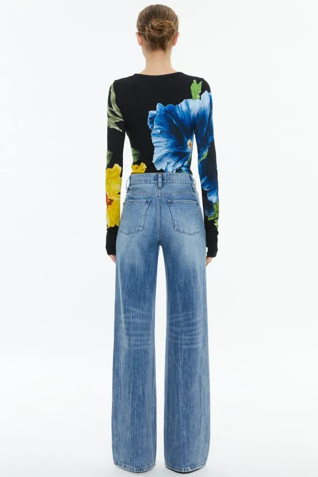 Alice Olivia Delaina Long Sleeve Top Le Parisien Black Women Tops