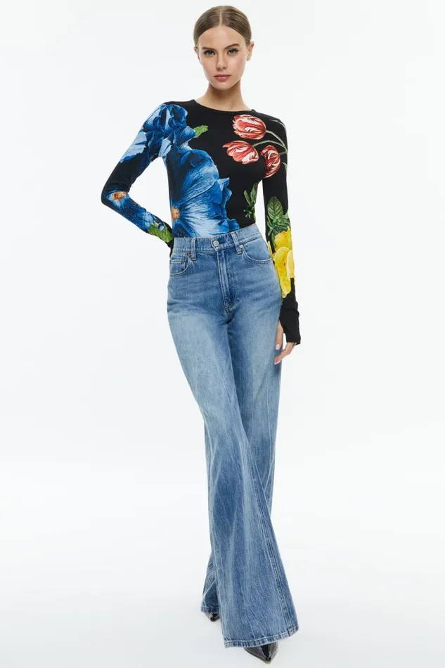 Alice Olivia Delaina Long Sleeve Top Le Parisien Black Women Tops