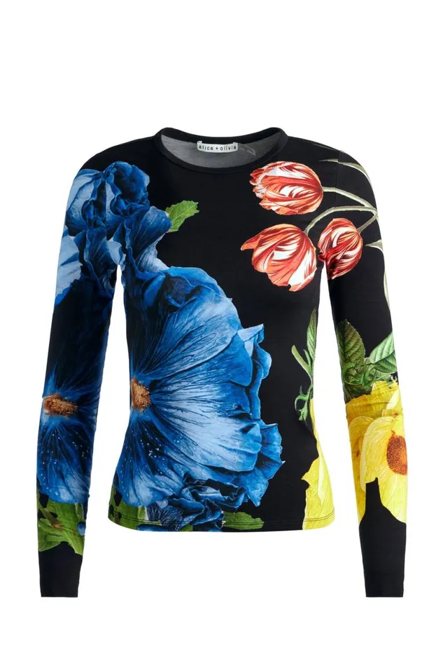 Alice Olivia Delaina Long Sleeve Top Le Parisien Black Women Tops