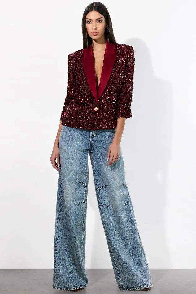 Alice Olivia Devyn Sequin Blazer Garnet Women Outerwear