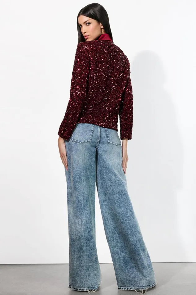 Alice Olivia Devyn Sequin Blazer Garnet Women Outerwear