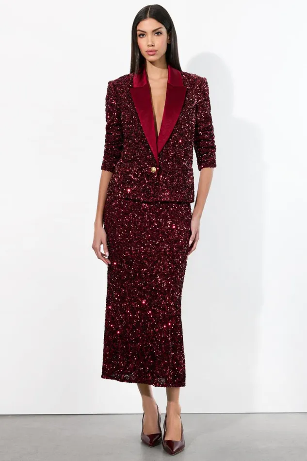 Alice Olivia Devyn Sequin Blazer Garnet Women Outerwear