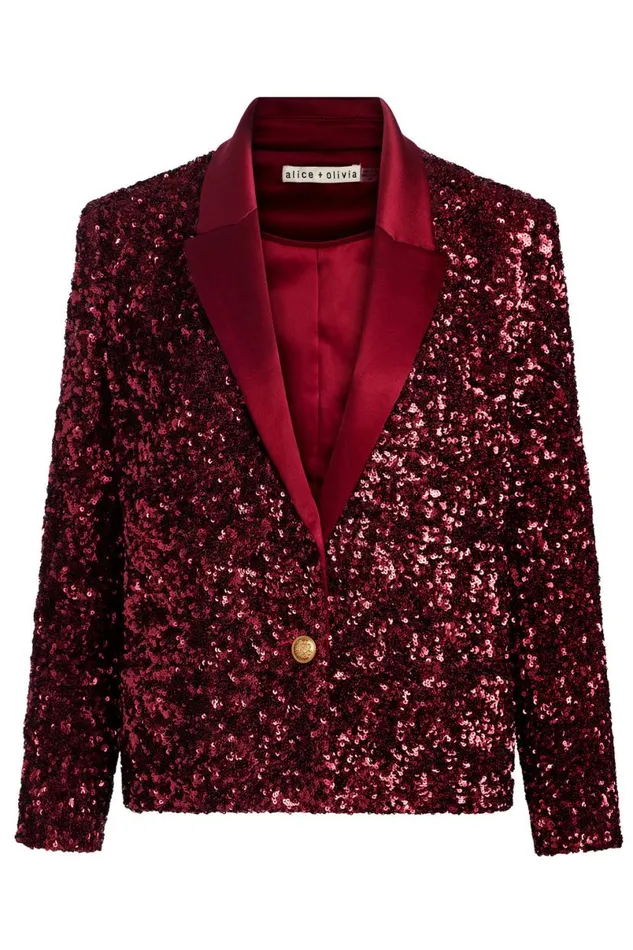 Alice Olivia Devyn Sequin Blazer Garnet Women Outerwear