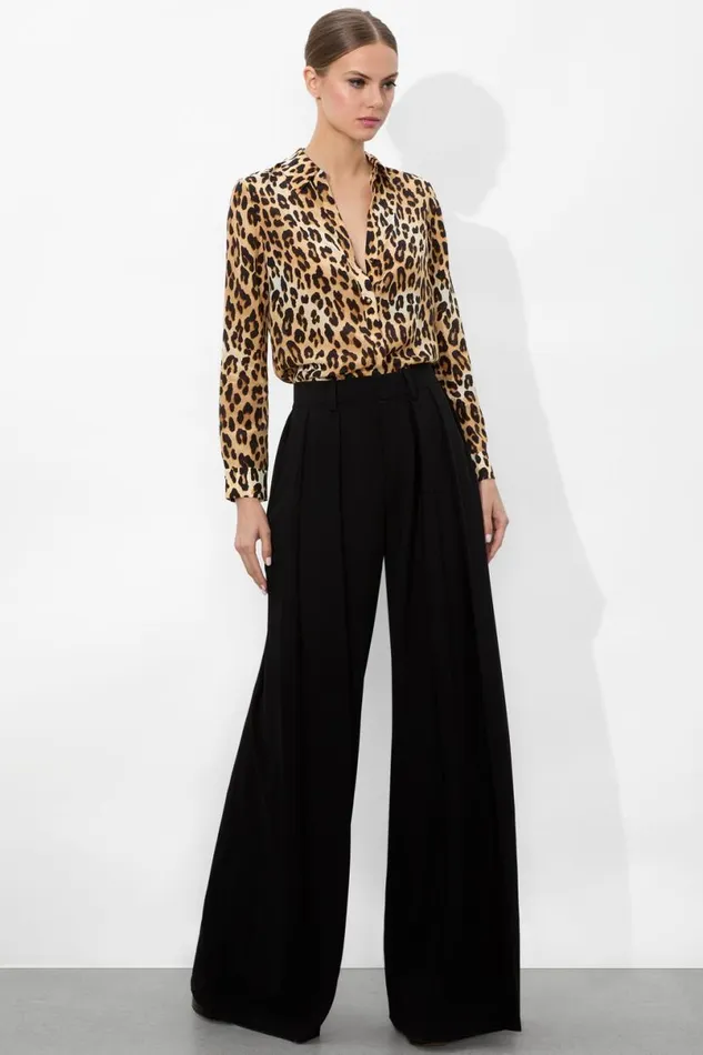 Alice Olivia Eloise Button Down Spotted Leopard Multi Women Tops