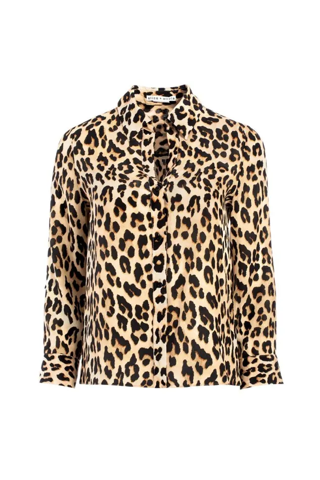 Alice Olivia Eloise Button Down Spotted Leopard Multi Women Tops