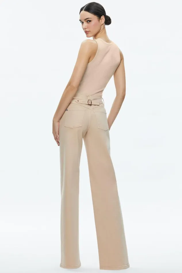 Alice Olivia Ernie Low Rise Buckle Back Jean Almond Women Pants