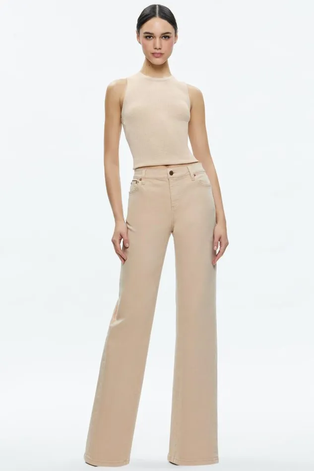 Alice Olivia Ernie Low Rise Buckle Back Jean Almond Women Pants