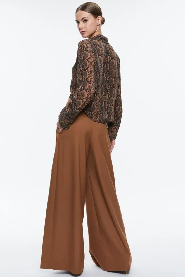 Alice Olivia Hannon Tie Front Blouse Camelblack Snake Women Tops
