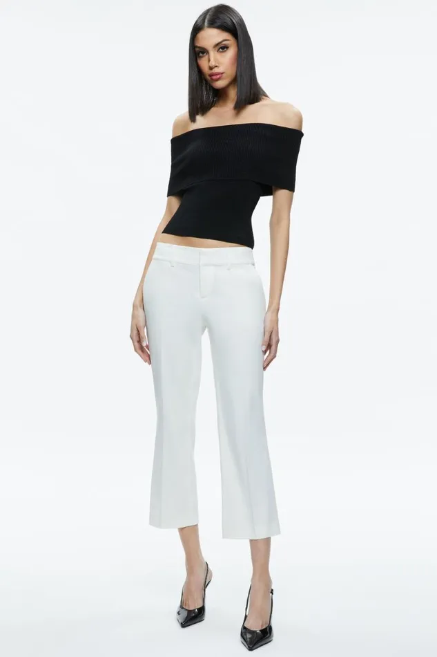 Alice Olivia Janis Low Rise Cropped Flare Pant Off White Women Pants