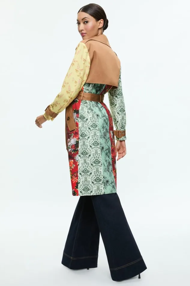 Alice Olivia Keith Midi Trench With Lace Detail Tanmulti Women Outerwear