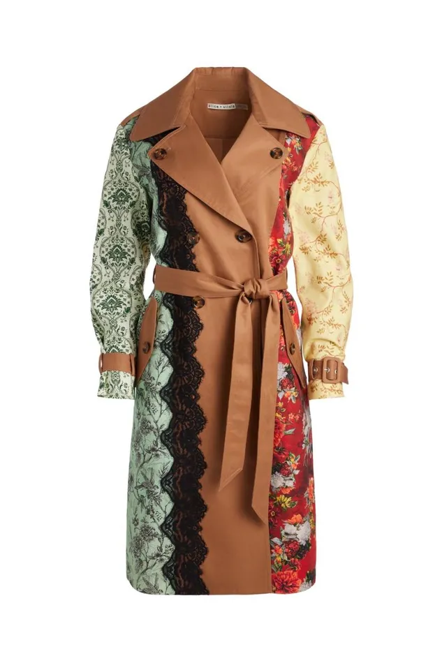 Alice Olivia Keith Midi Trench With Lace Detail Tanmulti Women Outerwear