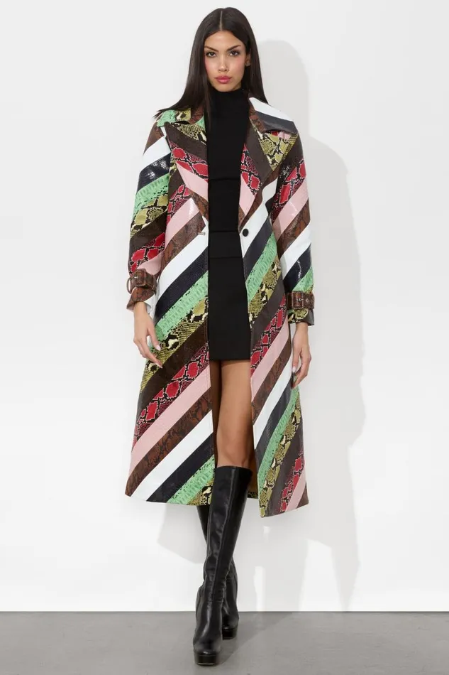 Alice Olivia Keith Vegan Midi Trench Multi Women Outerwear