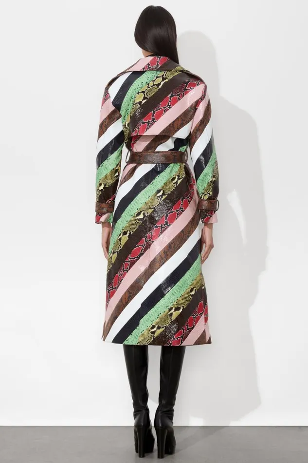 Alice Olivia Keith Vegan Midi Trench Multi Women Outerwear