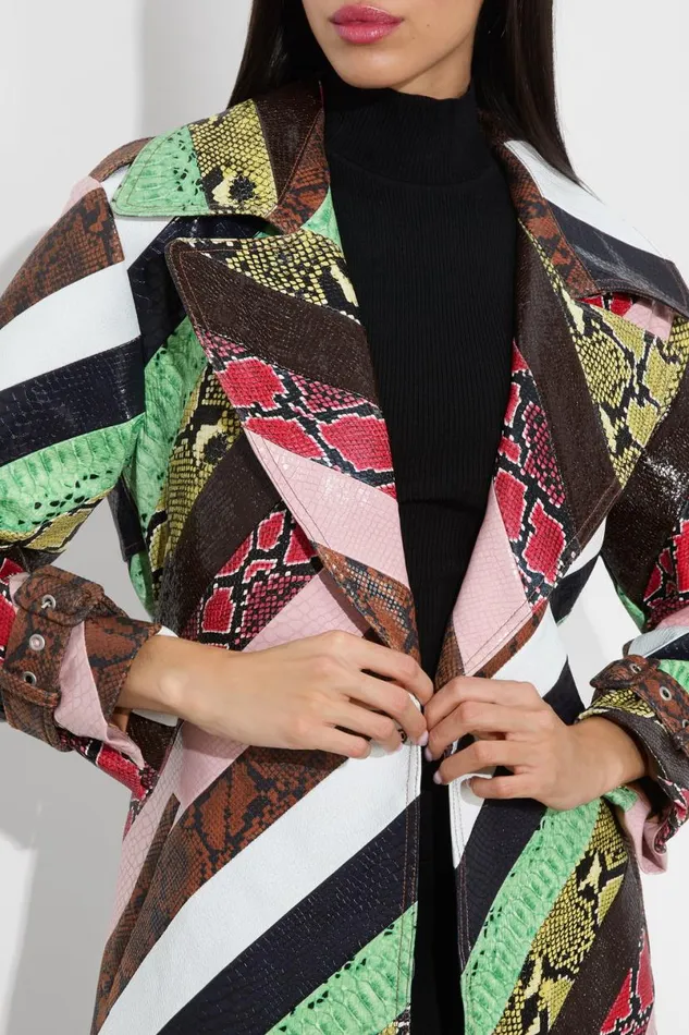 Alice Olivia Keith Vegan Midi Trench Multi Women Outerwear
