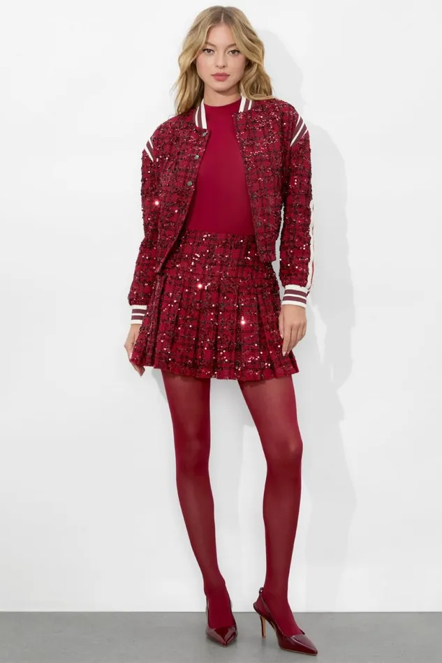 Alice Olivia Keri Varsity Jacket Garnet Women Outerwear
