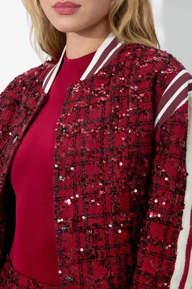 Alice Olivia Keri Varsity Jacket Garnet Women Outerwear