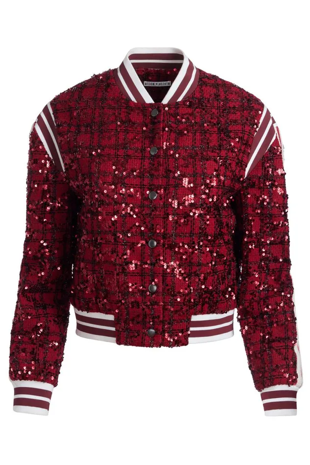 Alice Olivia Keri Varsity Jacket Garnet Women Outerwear