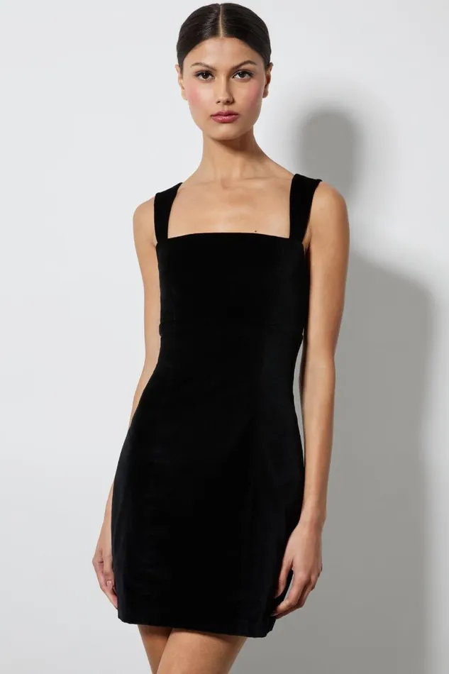 Alice Olivia Keria Velvet Mini Dress Black Women Dresses