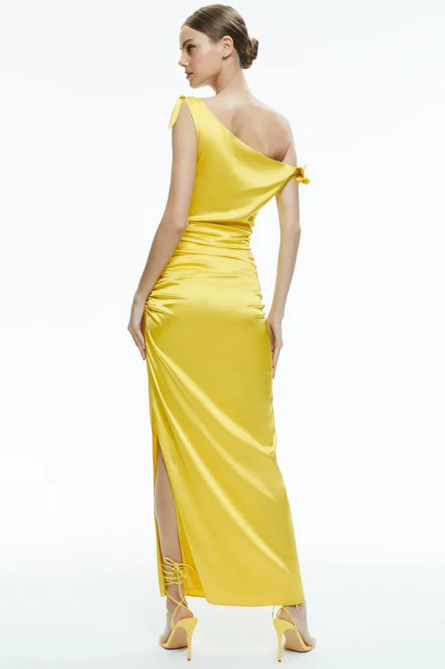 Alice Olivia Marilla Off The Shoulder Ruched Maxi Dress Happy Yellow Women Dresses