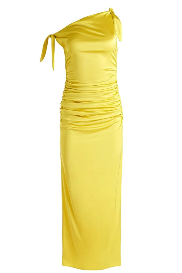 Alice Olivia Marilla Off The Shoulder Ruched Maxi Dress Happy Yellow Women Dresses