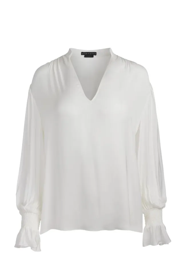 Alice Olivia Onica Collared Blouse Off White Women Tops