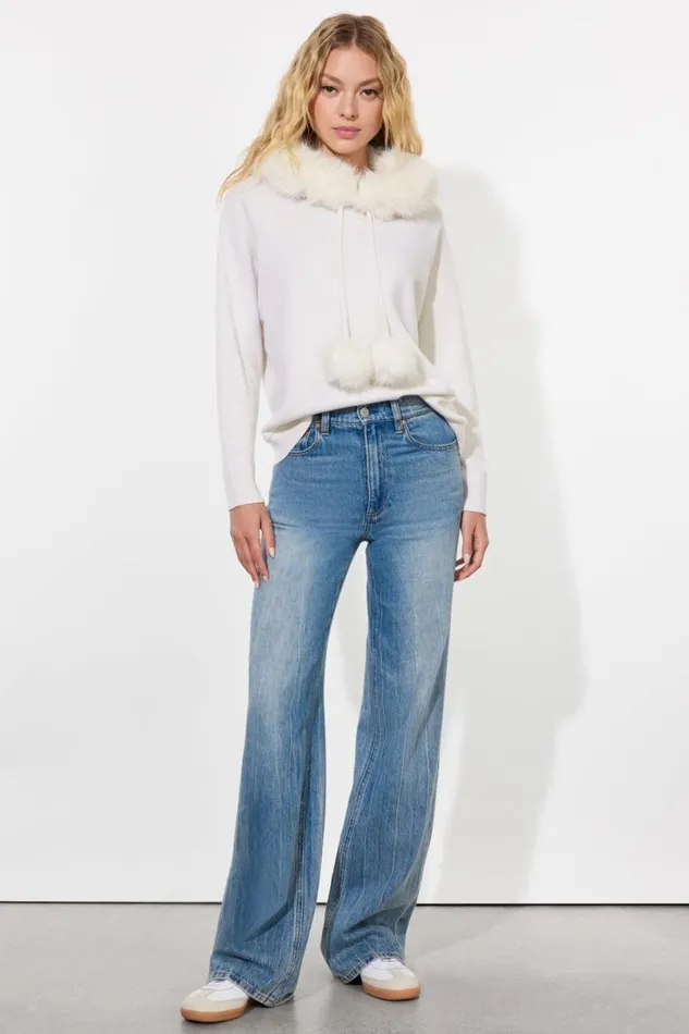 Alice Olivia Oscar Hoodie Ecru Women Sweaters