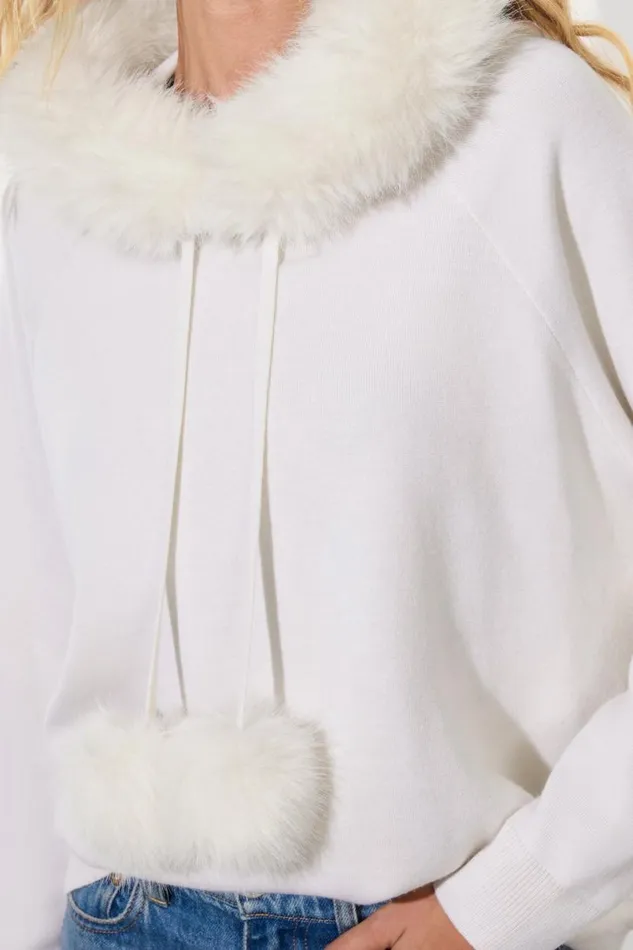 Alice Olivia Oscar Hoodie Ecru Women Sweaters