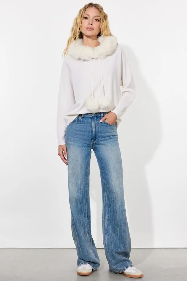 Alice Olivia Oscar Hoodie Ecru Women Sweaters