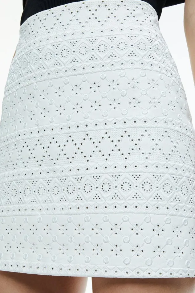 Alice Olivia Riley Embroidered Mini Skirt Off White Women Skirts