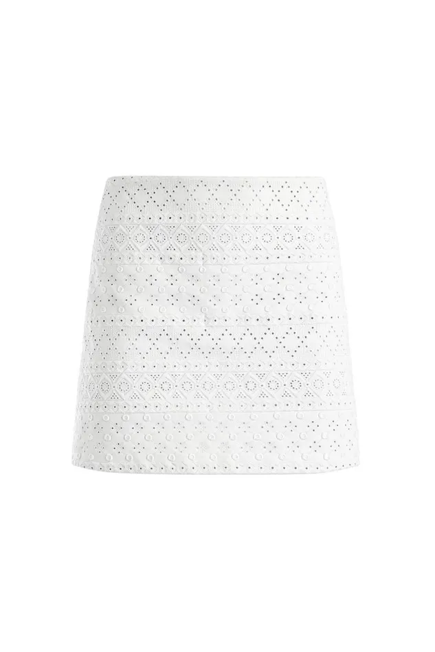 Alice Olivia Riley Embroidered Mini Skirt Off White Women Skirts
