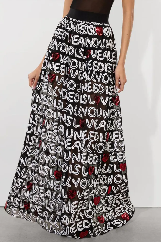 Alice Olivia The Beatles Levon Sequin Ballgown Skirt All You Need Is Love Women Skirts