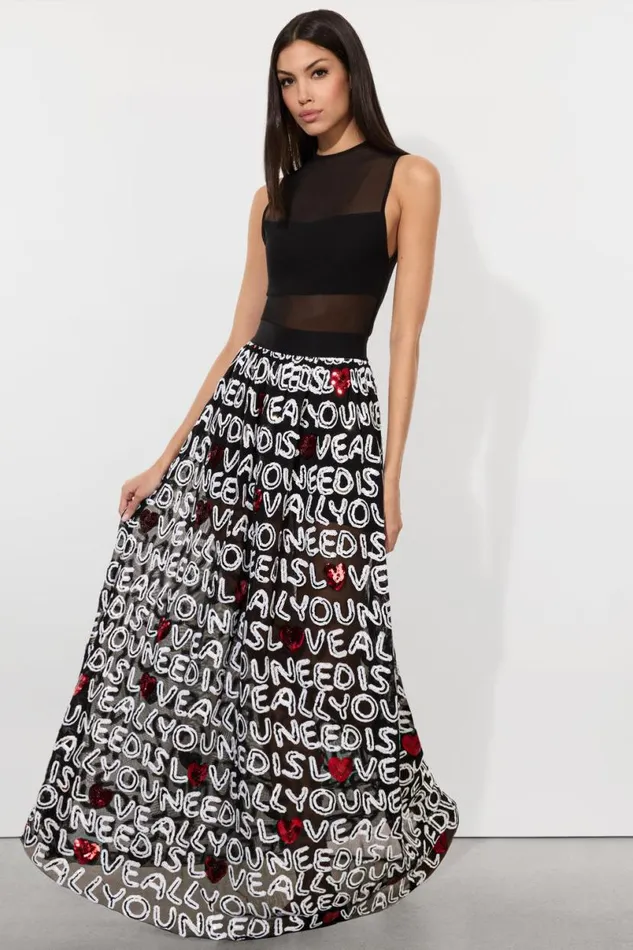Alice Olivia The Beatles Levon Sequin Ballgown Skirt All You Need Is Love Women Skirts
