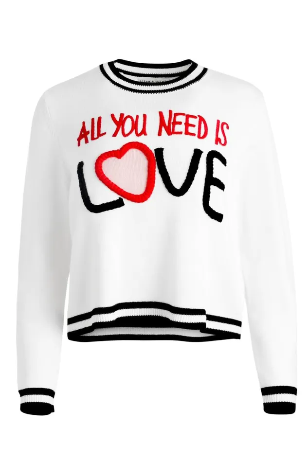 Alice Olivia The Beatles Rorie Pullover Soft White Multi Women Sweaters