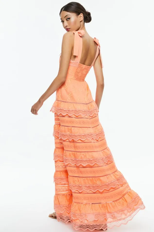 Alice Olivia Vega Sleeveless Tiered Maxi Dress Coral Women Dresses