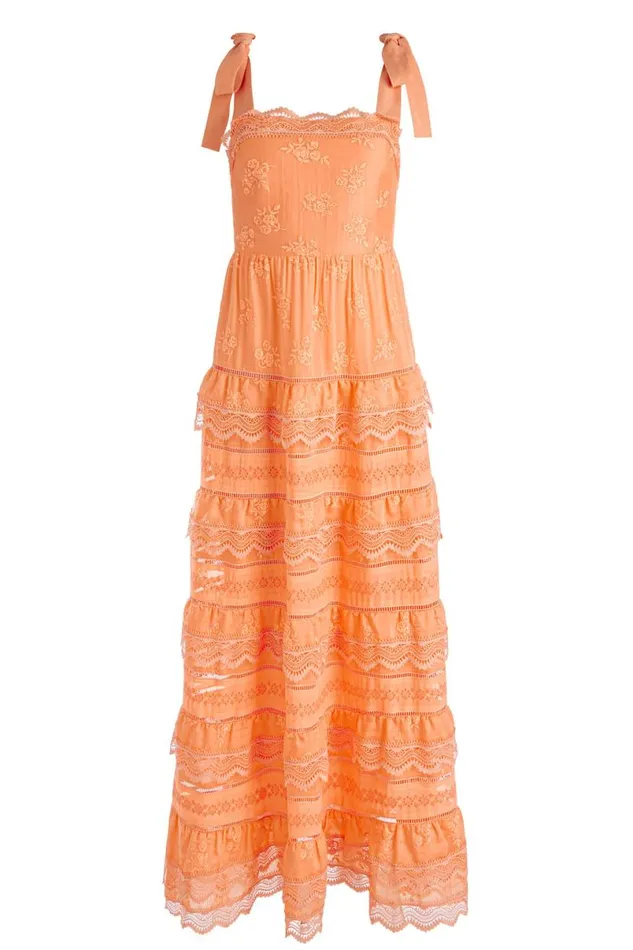 Alice Olivia Vega Sleeveless Tiered Maxi Dress Coral Women Dresses