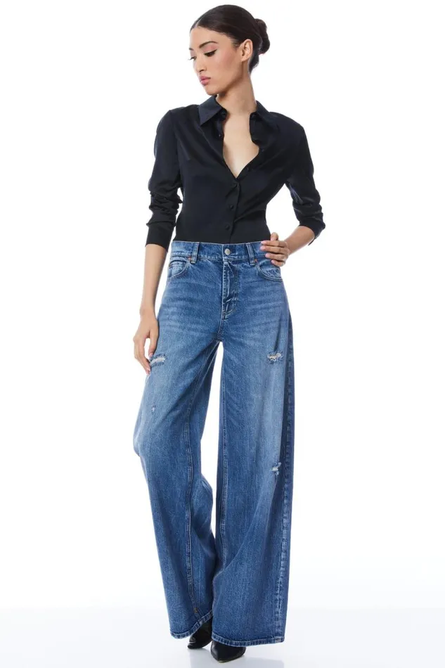 Alice Olivia Willa Fitted Top Black Women Tops