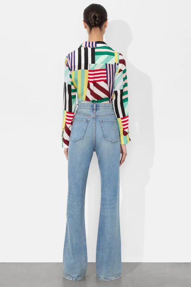 Alice Olivia Willa Placket Top Sorbet Stripe Women Tops