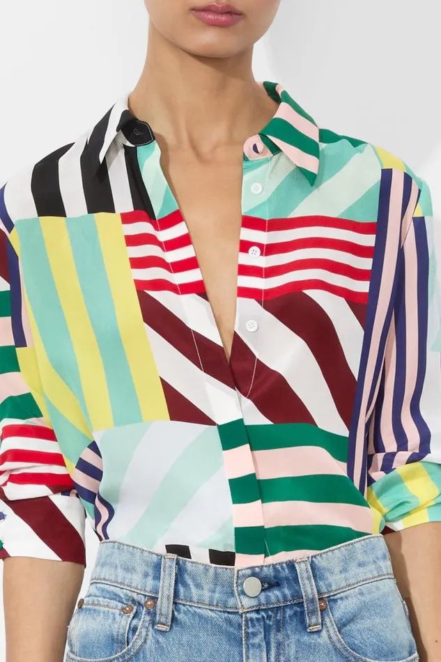 Alice Olivia Willa Placket Top Sorbet Stripe Women Tops