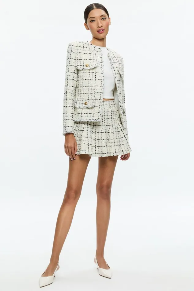 Alice Olivia Zona Mini Skirt Off Whiteblack Women Skirts